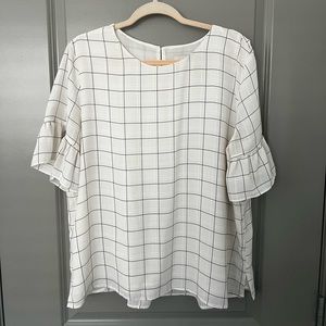 LOFT Gridlines Short Sleeve Blouse